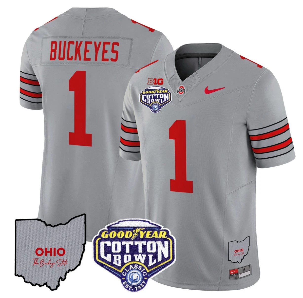 Buckeyes Jersey #1 Ohio State Buckeyes Cotton Bowl Patch Stitched Gray by NCAA Football Jersey