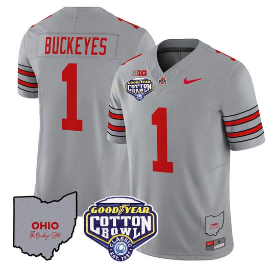 Buckeyes Jersey #1 Ohio State Buckeyes Cotton Bowl Patch Stitched Gray by NCAA Football Jersey