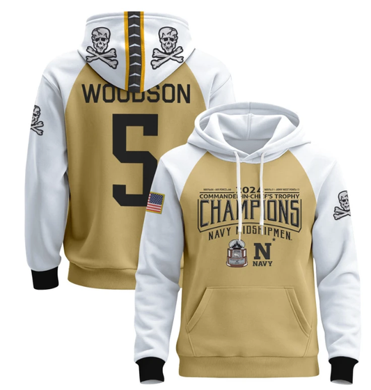 Braxton Woodson Hoodie #5 Navy Midshipmen Champions Patch Pullover Gold White by Hoodie Pullover