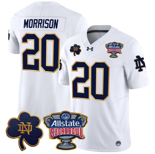 Benjamin Morrison Jersey #20 Notre Dame 2024 Sugar Bowl Patch V2 White by NCAA Football Jersey