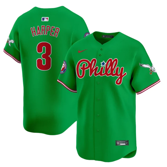 Bryce Harper Jersey #3 Phillies and Eagles Vapor Premier Limited Stitched Green by My Store