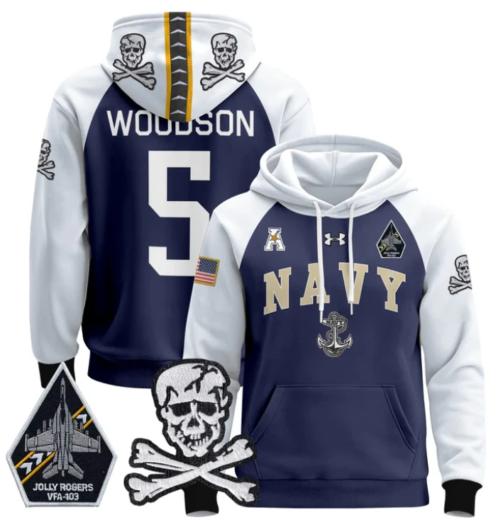 Braxton Woodson Hoodie #5 Navy Midshipmen Pullover Jolly Rogers V2 by Hoodie Pullover