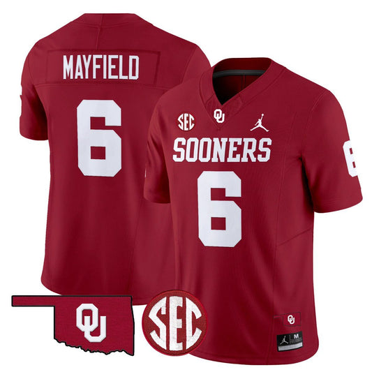 Baker Mayfield Jersey #6 Oklahoma Sooners 2025 Limited Stitched Crimson by My Store NCAA Football Jerseys