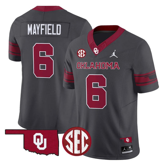 Baker Mayfield Jersey #6 Oklahoma Sooners 2025 Limited Stitched Anthracite by My Store NCAA Football Jerseys