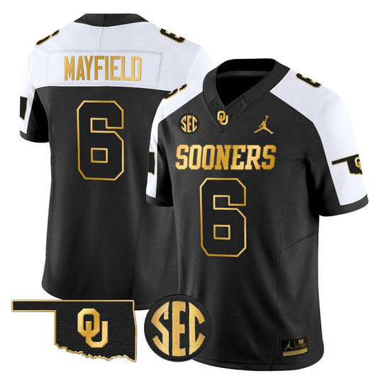 Baker Mayfield Jersey #6 Oklahoma Sooners 2025 Gold Limited Stitched by My Store NCAA Football Jerseys