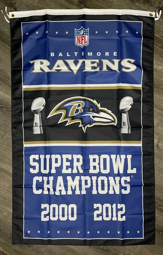 Baltimore Ravens Super Bowl Championship Flag 3x5 ft BLUE Banner Man-Cave by flagsjustdoit