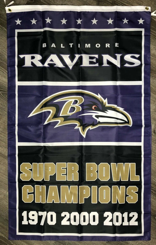 Baltimore Ravens Vertical Super Bowl Championship Flag 3x5 ft Sports Banner Man-Cave by flagsjustdoit