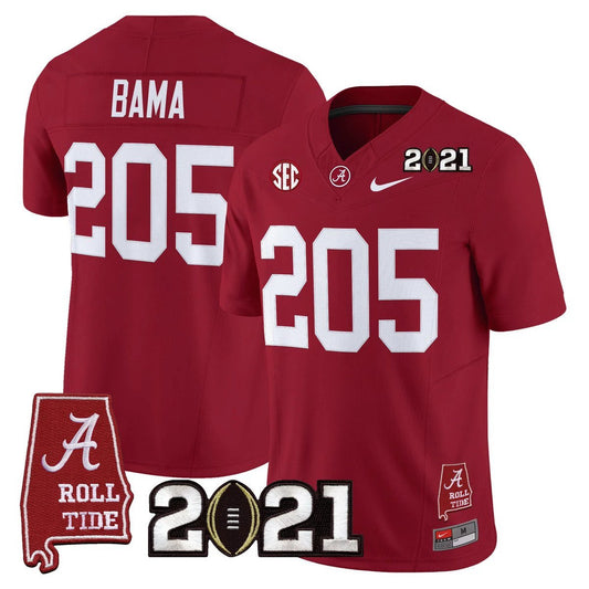 Bama Jersey #205 Alabama 2021 CFP National Championship Alabama Map Crimson by My Store NCAA Football Jerseys