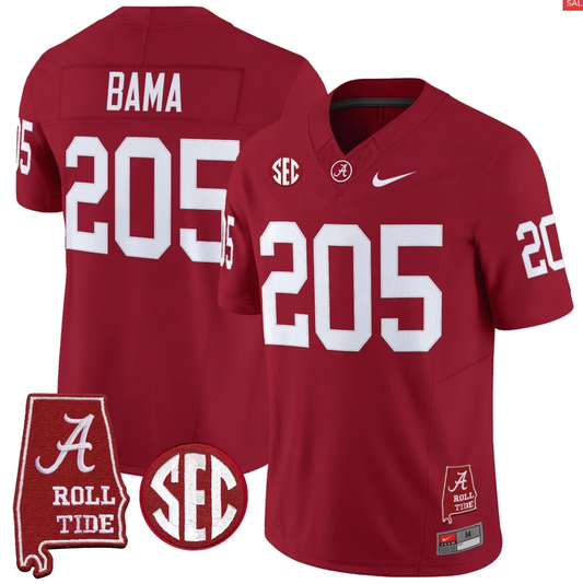 Bama Jersey #205 Alabama Crimson Throwback Alabama Map Stitched Crimson by My Store