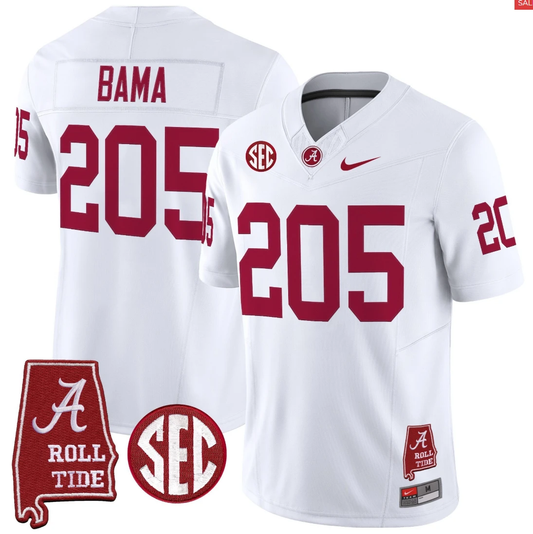 Bama Jersey #205 Alabama Crimson Throwback Alabama Map Stitched White by My Store