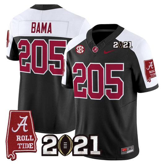 Bama Jersey #205 Alabama 2021 CFP National Championship Alabama Map Black ALter by My Store NCAA Football Jerseys