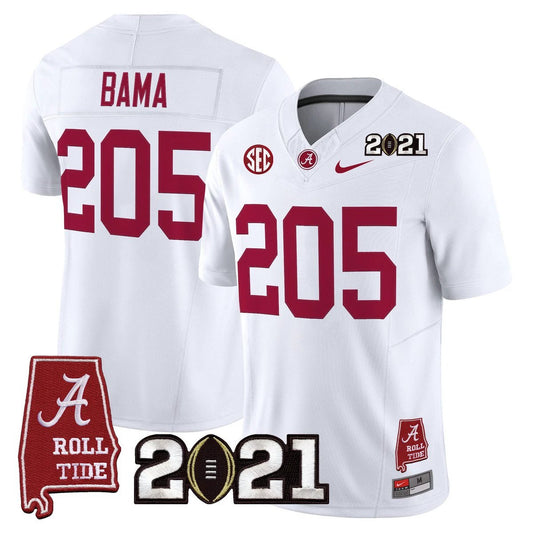 Bama Jersey #205 Alabama 2021 CFP National Championship Alabama Map White by My Store NCAA Football Jerseys