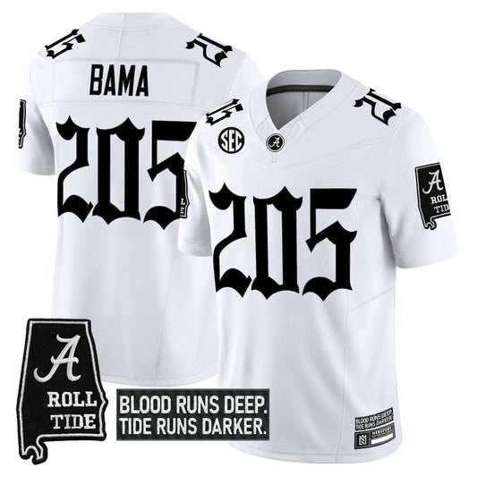 Bama Jersey #205 Alabama Crimson Gothic Bama Blood Edition Stitched White by My Store