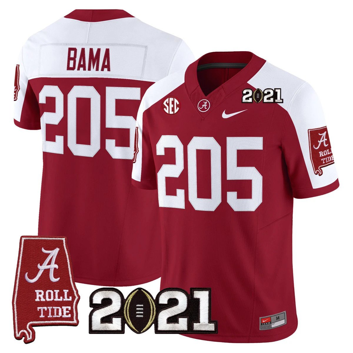 Bama Jersey #205 Alabama 2021 CFP National Championship Alabama Map Crimson Alter by My Store NCAA Football Jerseys