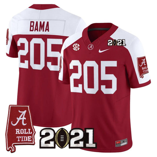 Bama Jersey #205 Alabama 2021 CFP National Championship Alabama Map Crimson Alter by My Store NCAA Football Jerseys