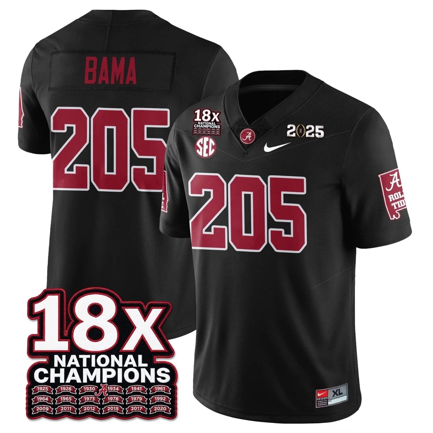 Bama Jersey #205 Alabama Crimson 18x-Time National Champions Stitched by My Store NCAA Football Jerseys