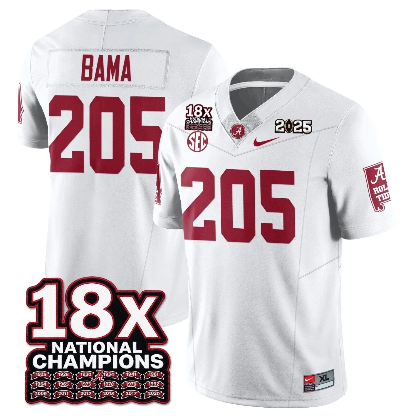 Bama Jersey #205 Alabama Crimson 18x-Time National Champions Stitched by My Store NCAA Football Jerseys