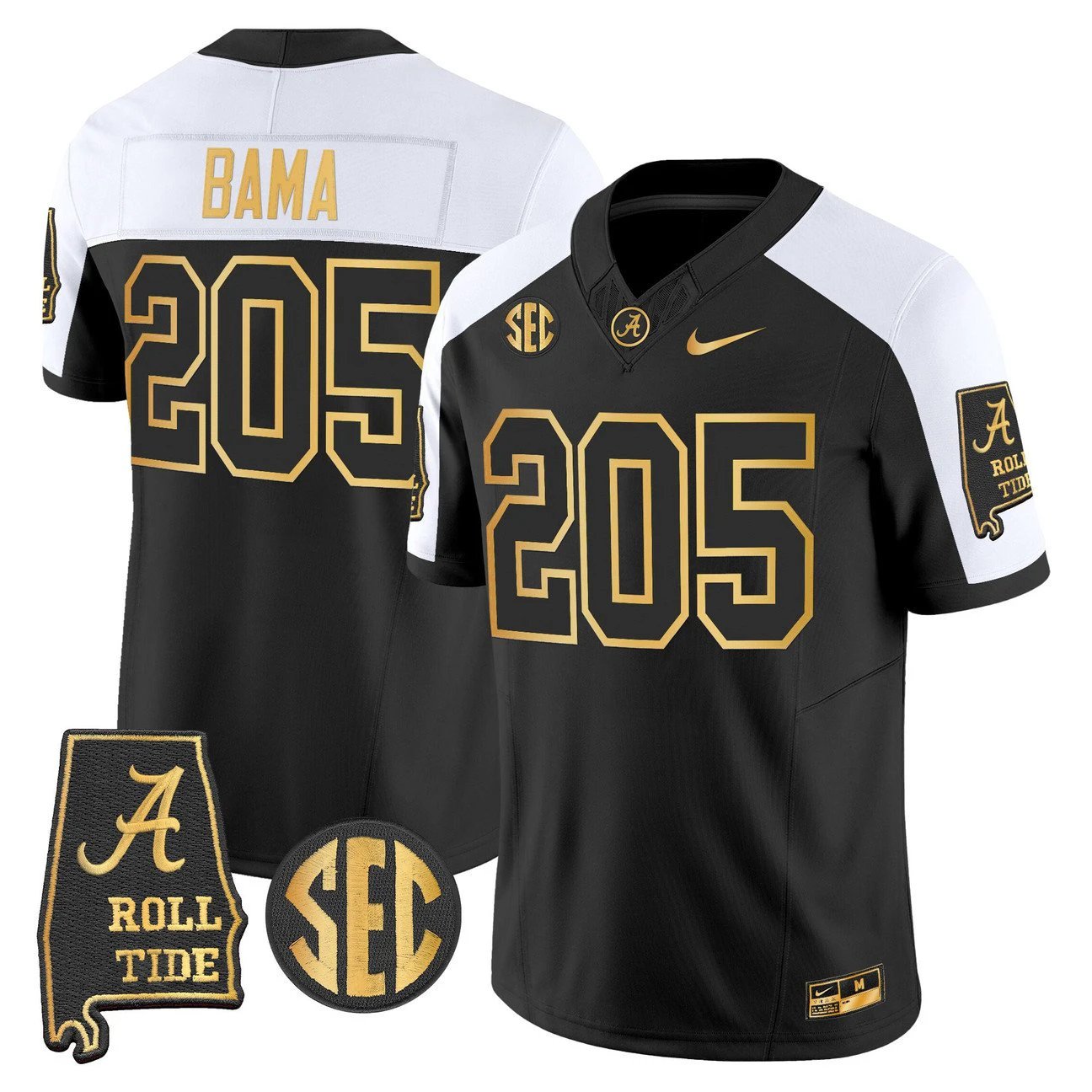Bama Jersey #205 Alabama Crimson Tide 2025 Gold Vapor Stitched by My Store NCAA Football Jerseys