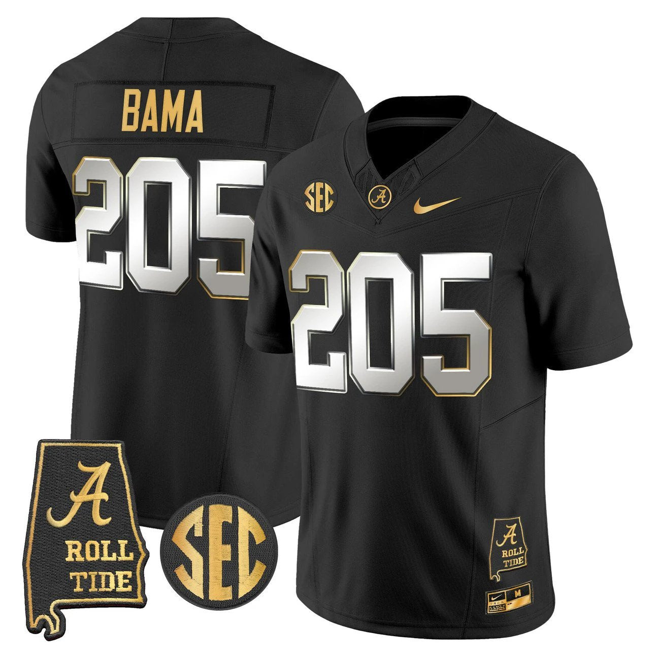 Bama Jersey #205 Alabama Crimson Tide 2025 Gold Vapor Stitched by My Store NCAA Football Jerseys