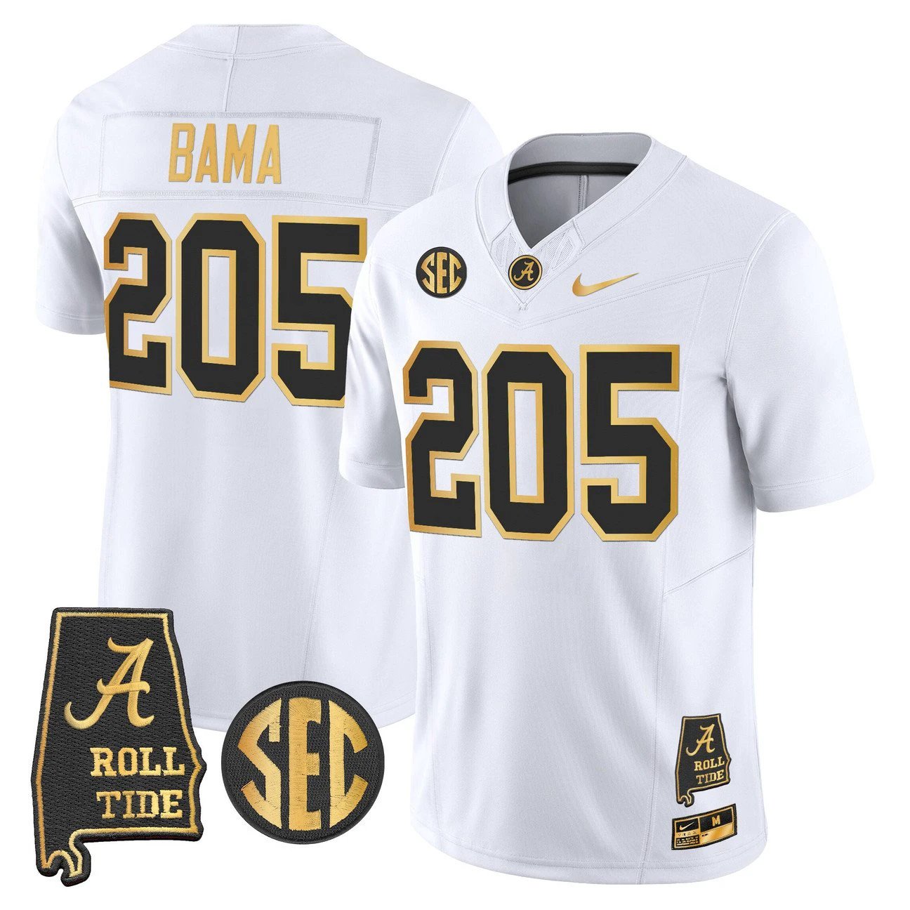 Bama Jersey #205 Alabama Crimson Tide 2025 Gold Vapor Stitched by My Store NCAA Football Jerseys