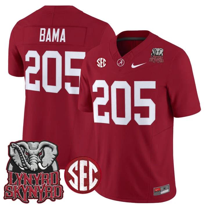 Bama Jersey #205 Alabama Crimson Tide Lynyrd Skynyrd Patch Stitched by My Store NCAA Football Jerseys