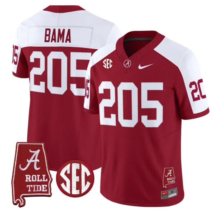 Bama Jersey #205 Alabama Crimson Tide Throwback Map Stitched by My Store NCAA Football Jerseys