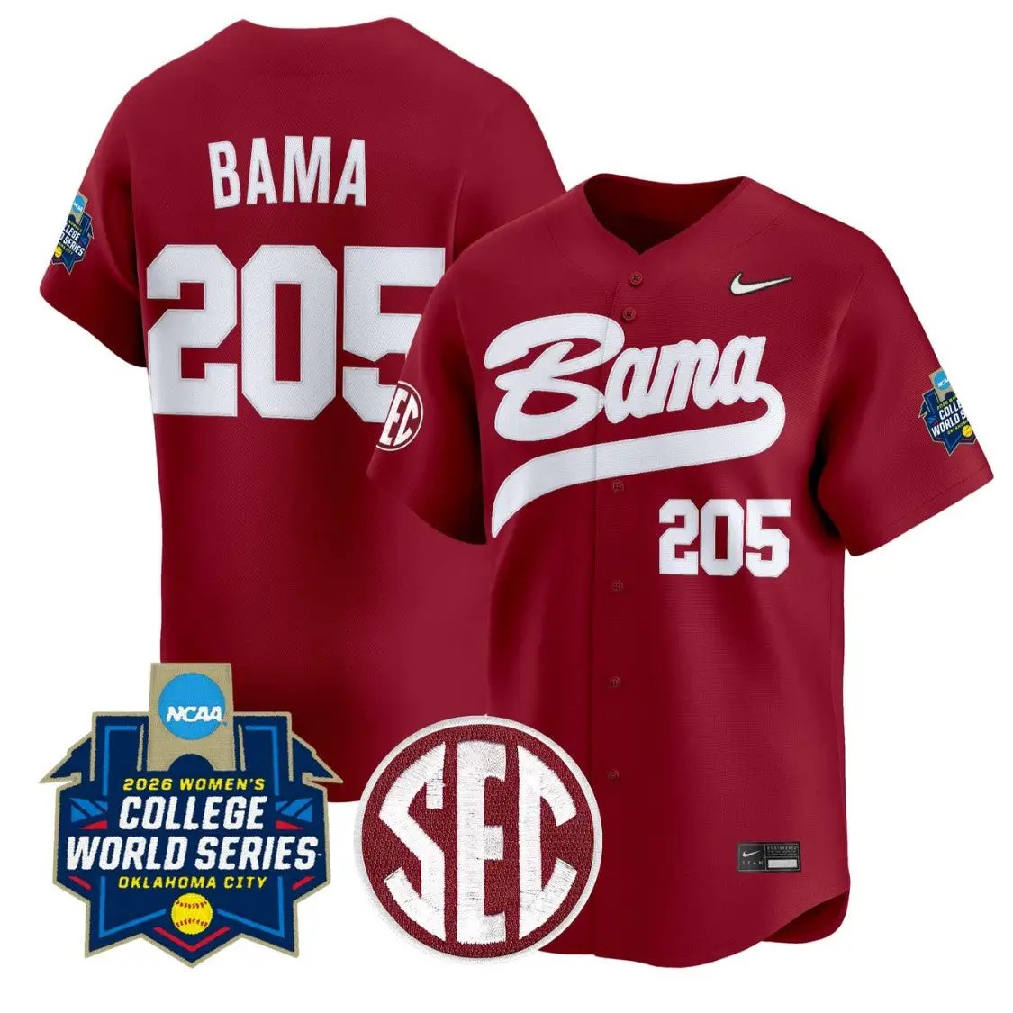 Bama Jersey #205 Alabama Softball 2026 World Series Stitched by My Store