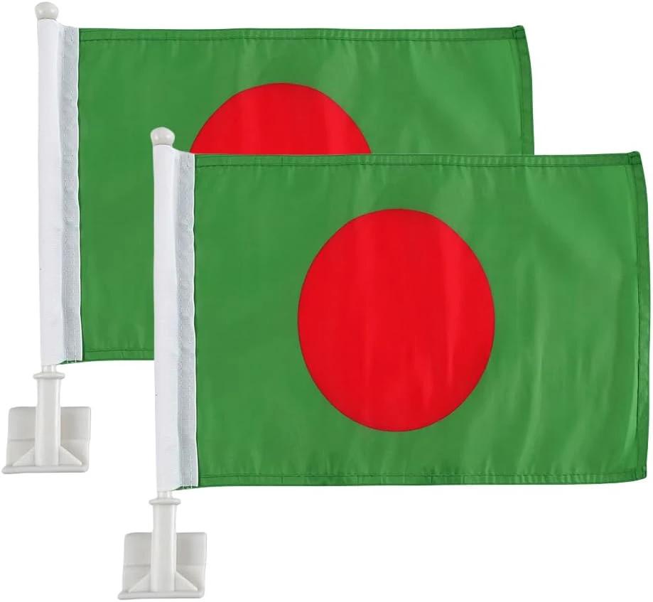 Lebanese flag Car Window Flag of Bangladesh 11X18 Inch(28x46cm) 100% Polyester, Strong White Flagpole by flagsshop