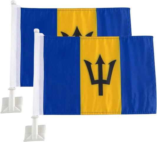 Barbados National Flag Car Window Flag of Barbados 11X18 Inch(28x46cm) 100% Polyester, Strong White Flagpole by flagsshop
