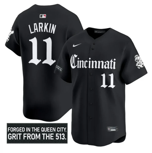 Barry Larkin Jersey #11 Cincinnati Reds Gothic Queen City Edition Black by My Store