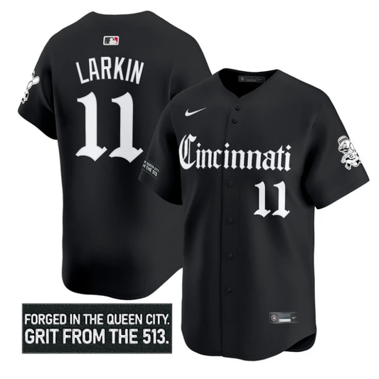 Barry Larkin Jersey #11 Cincinnati Reds Gothic Queen City Edition Stitched Black by My Store