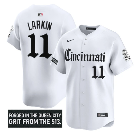 Barry Larkin Jersey #11 Cincinnati Reds Gothic Queen City Edition Stitched White by My Store