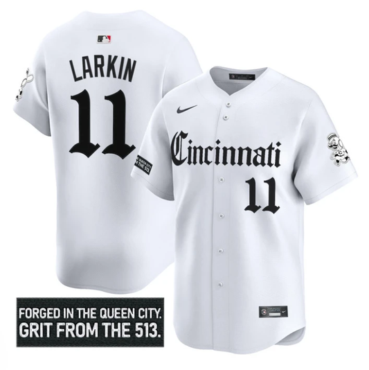 Barry Larkin Jersey #11 Cincinnati Reds Gothic Queen City Edition White by My Store