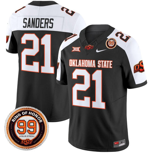 Barry Sanders Jersey #21 Oklahoma State Cowboys 2025 Leslie O'neal Patch Black Alternate by NCAA Football Jersey