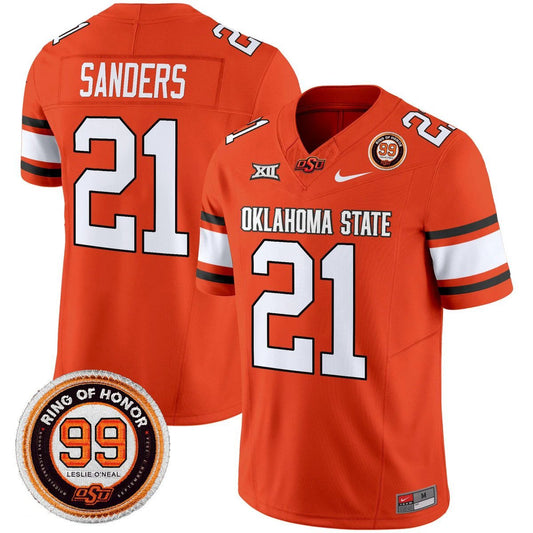 Barry Sanders Jersey #21 Oklahoma State Cowboys 2025 Leslie O'neal Patch Orange by NCAA Football Jersey