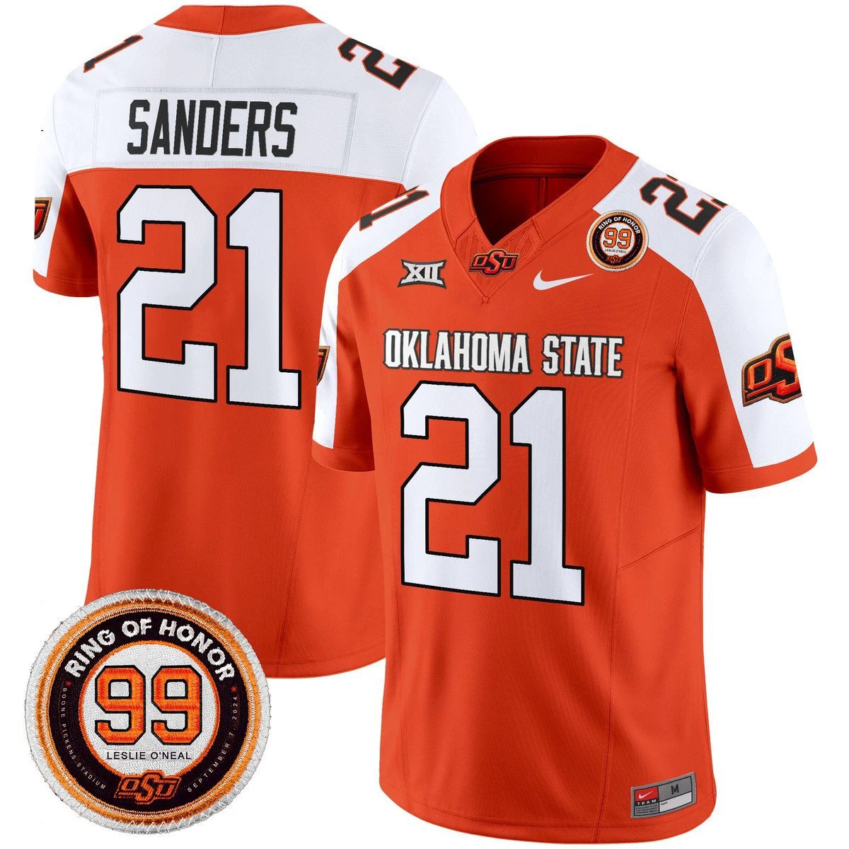 Barry Sanders Jersey #21 Oklahoma State Cowboys 2025 Leslie O'neal Patch Orange Alternate by NCAA Football Jersey