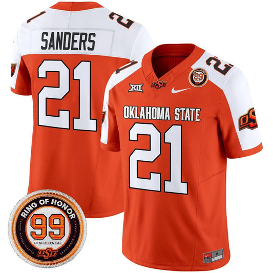 Barry Sanders Jersey #21 Oklahoma State Cowboys 2025 Leslie O'neal Patch Orange Alter by My Store NCAA Football Jerseys