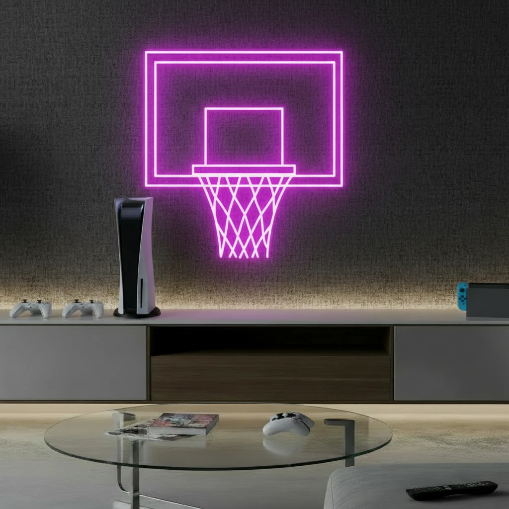 Basketball Hoop LED Neon Light Game Room Decor Sign by Neonchics