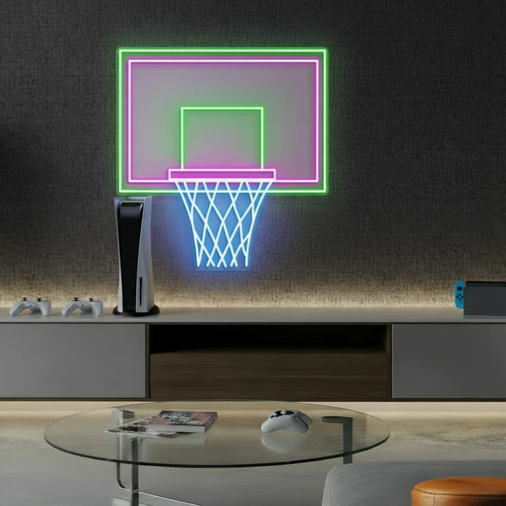 Basketball Hoop LED Neon Light Game Room Decor Sign by Neonchics