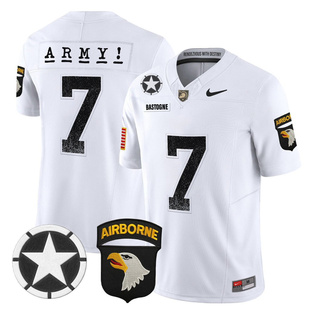Bastogne Jersey #7 Army Black Knights 2025 Screaming Eagles Stitched White by My Store NCAA Football Jerseys