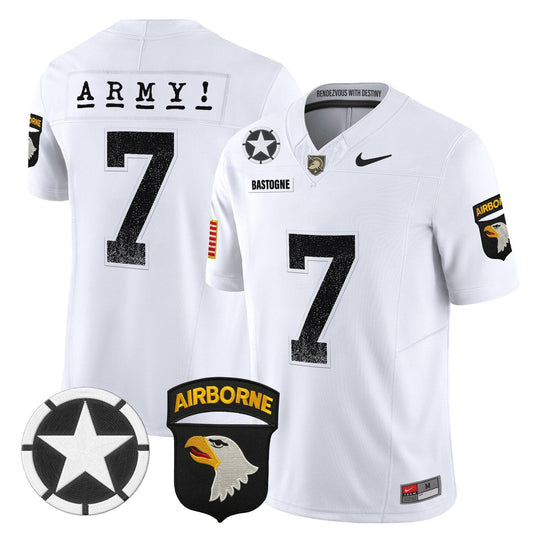 Bastogne Jersey #7 Army Black Knights 2025 Screaming Eagles Stitched White by My Store NCAA Football Jerseys