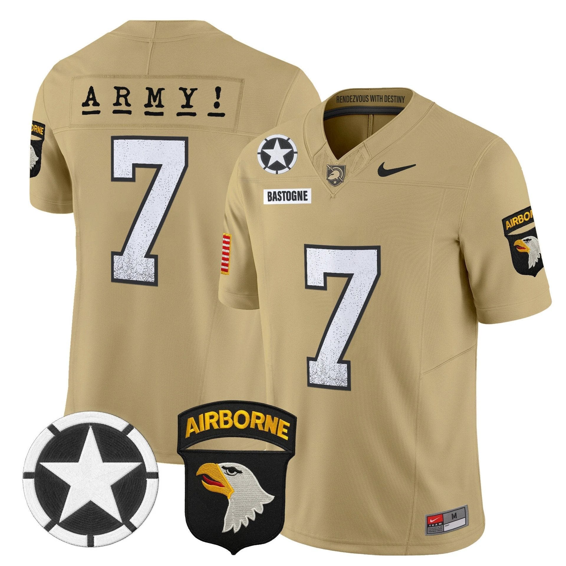 Bastogne Jersey #7 Army Black Knights 2025 Screaming Eagles Stitched Tan by My Store NCAA Football Jerseys