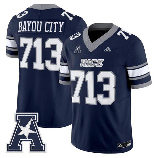 Bayou City Jersey #713 Rice Owls 2025 Vapor Limited Stitched Navy by NCAA Football Jersey