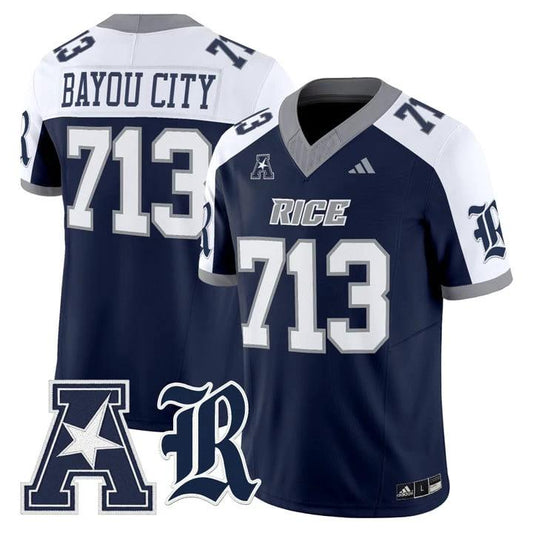 Bayou City Jersey #713 Rice Owls 2025 Vapor Limited Stitched Navy Alternate by NCAA Football Jersey