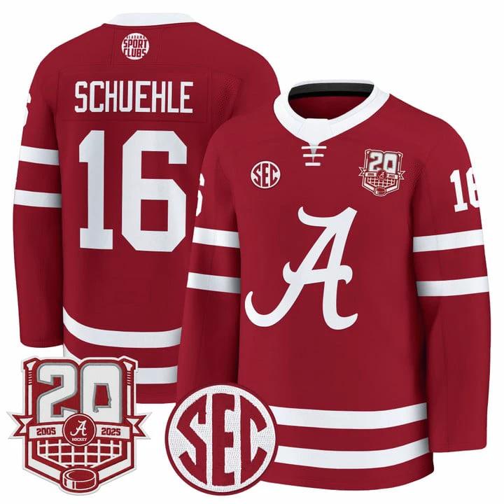 Baz Schuehle Jersey #16 Alabama Crimson Tide 2025-26 Premium 20th Anniversary Patch Stitched by Hockey David