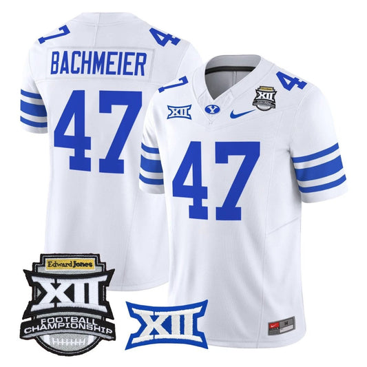 Bear Bachmeier Jersey #47 BYU Cougars 2025 Big 12 Championship Stitched White by NCAA Football Jersey