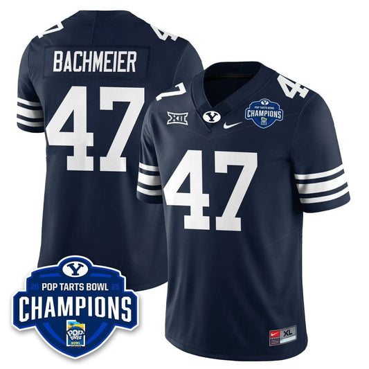 Bear Bachmeier Jersey #47 BYU Cougars 2025 Pop-Tarts Bowl Champion Navy by NCAA Football Jersey