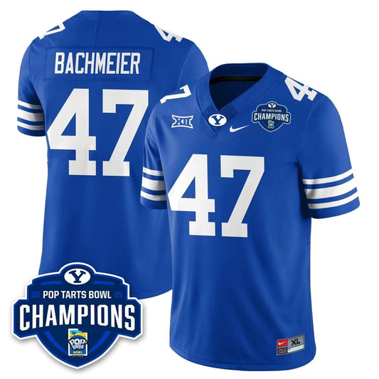 Bear Bachmeier Jersey #47 BYU Cougars 2025 Pop-Tarts Bowl Champion Royal by NCAA Football Jersey