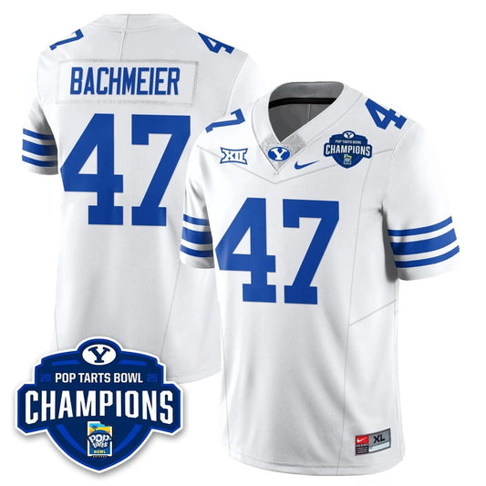 Bear Bachmeier Jersey #47 BYU Cougars 2025 Pop-Tarts Bowl Champion White by NCAA Football Jersey