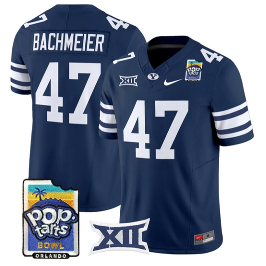 Bear Bachmeier Jersey #47 BYU Cougars 2025 Pop-Tarts Patch Stitched Navy by NCAA Football Jersey